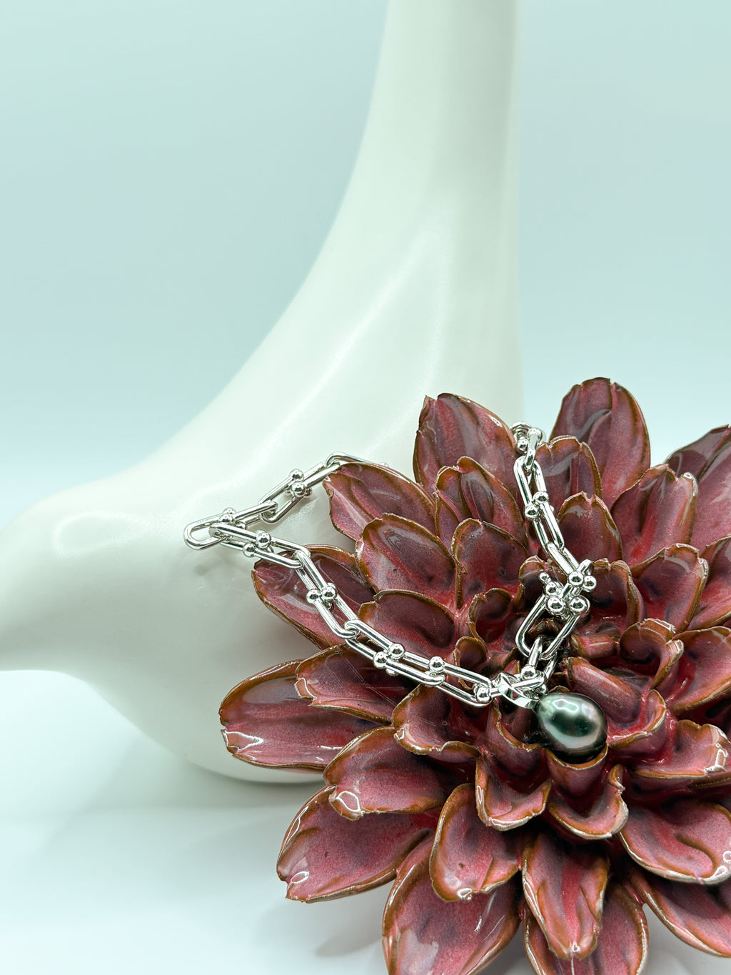 CX0031 - Bold Tahitian Baroque Pearl Bracelet Chunky Chain Sterling Silver