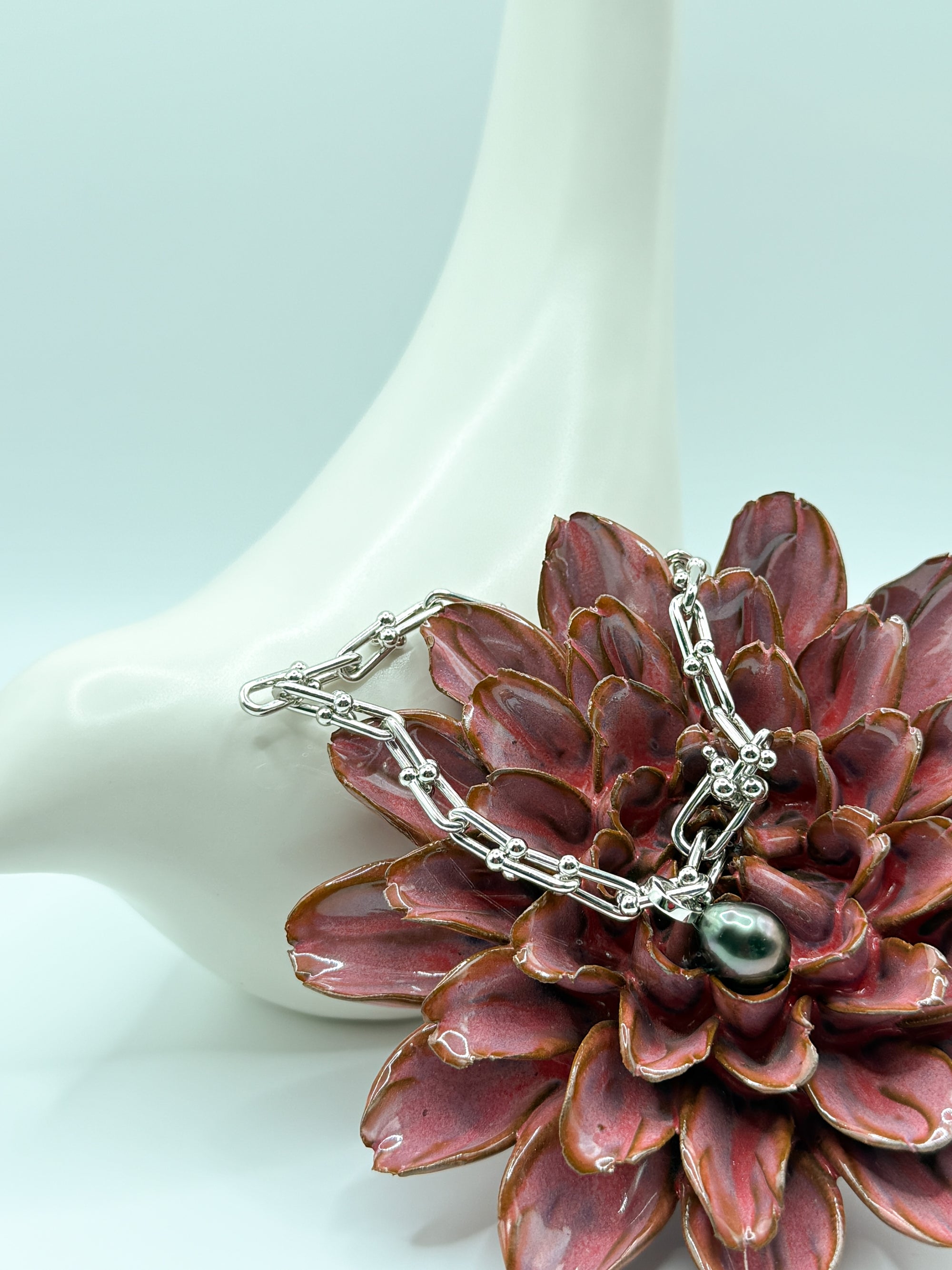 CX0031 - Bold Tahitian Baroque Pearl Bracelet Chunky Chain Sterling Silver