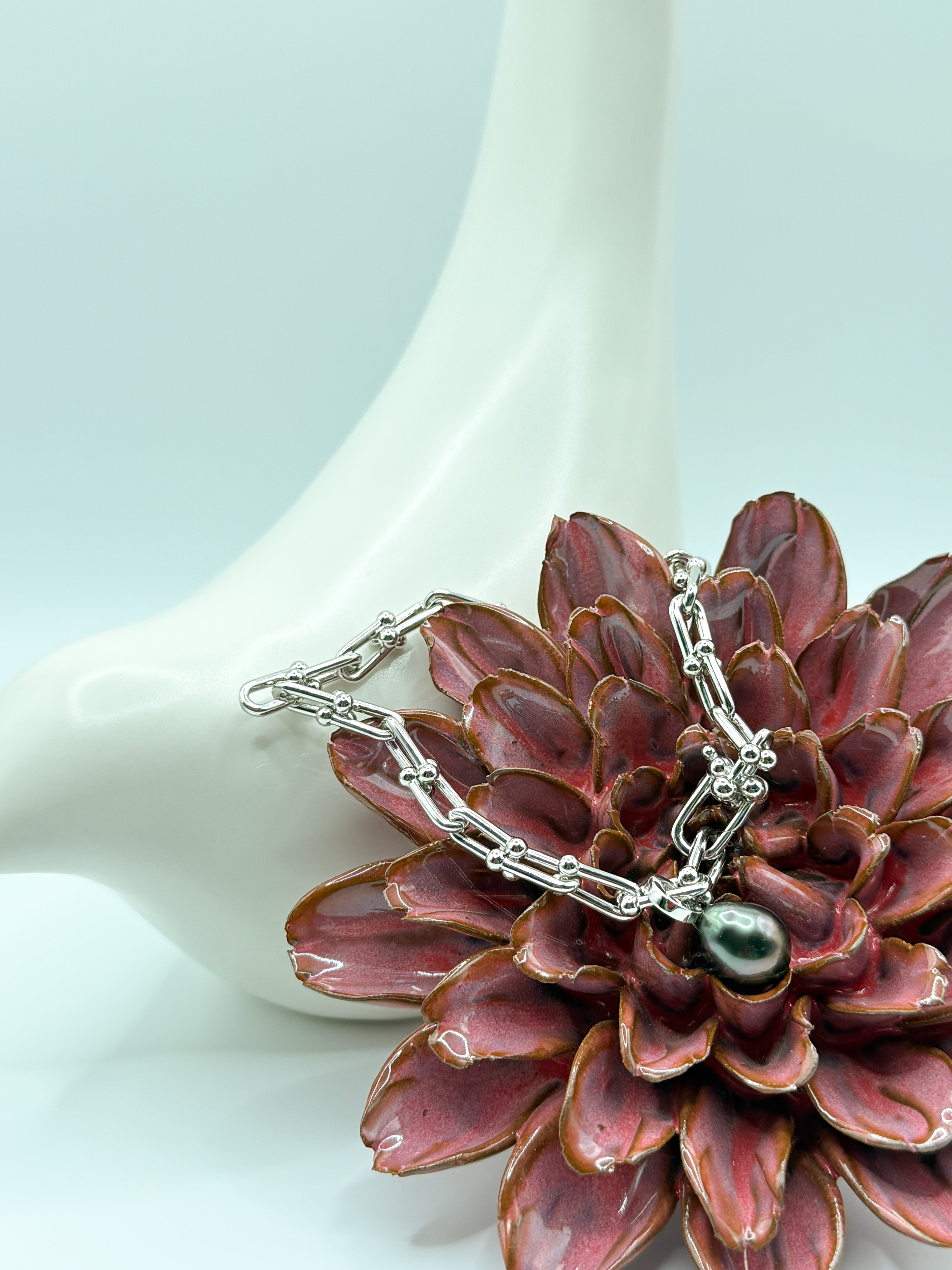 CX0031 - Bold Tahitian Baroque Pearl Bracelet Chunky Chain Sterling Silver